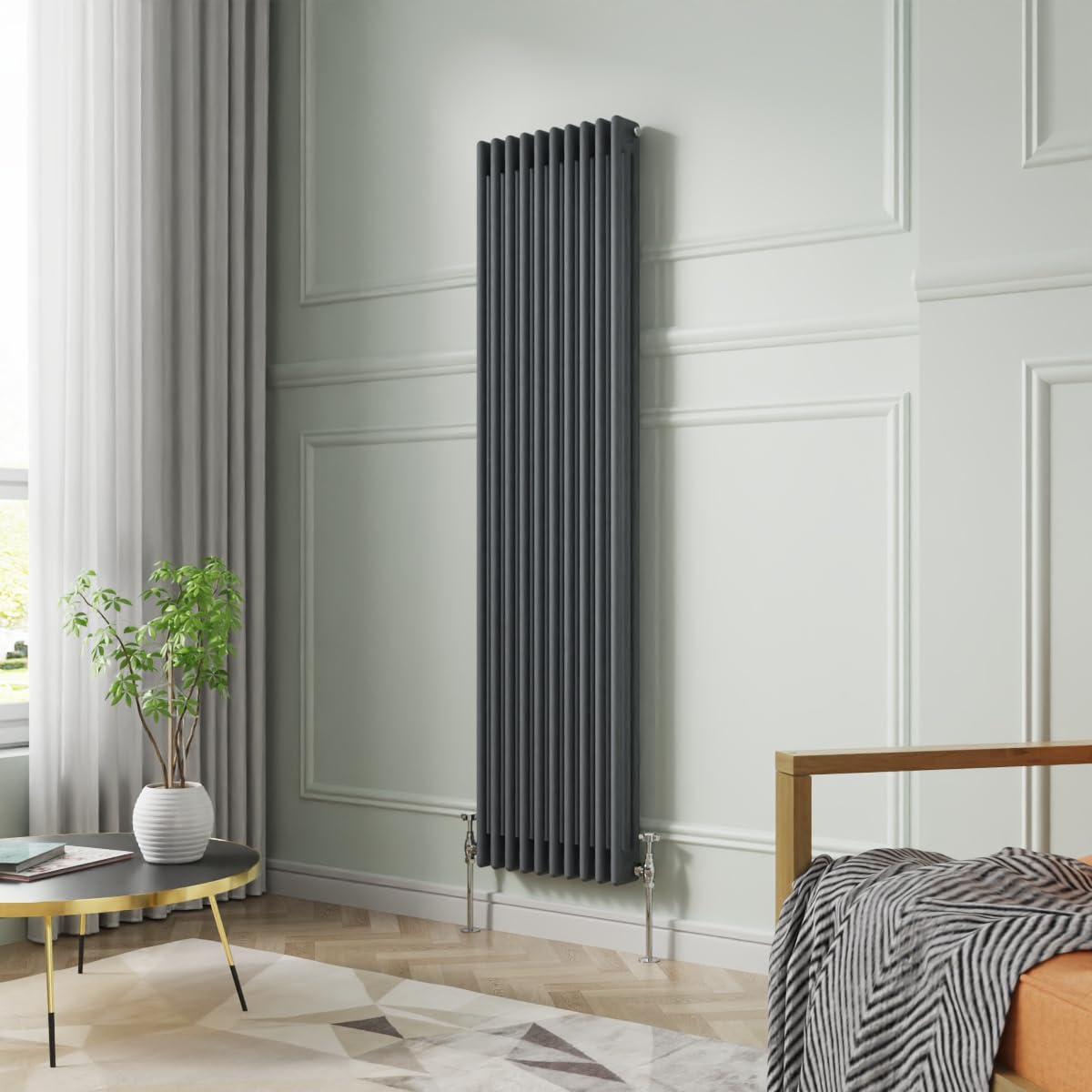 NRG 1800 x 470mm Anthracite Vertical Cast Iron Radiator Triple Panel