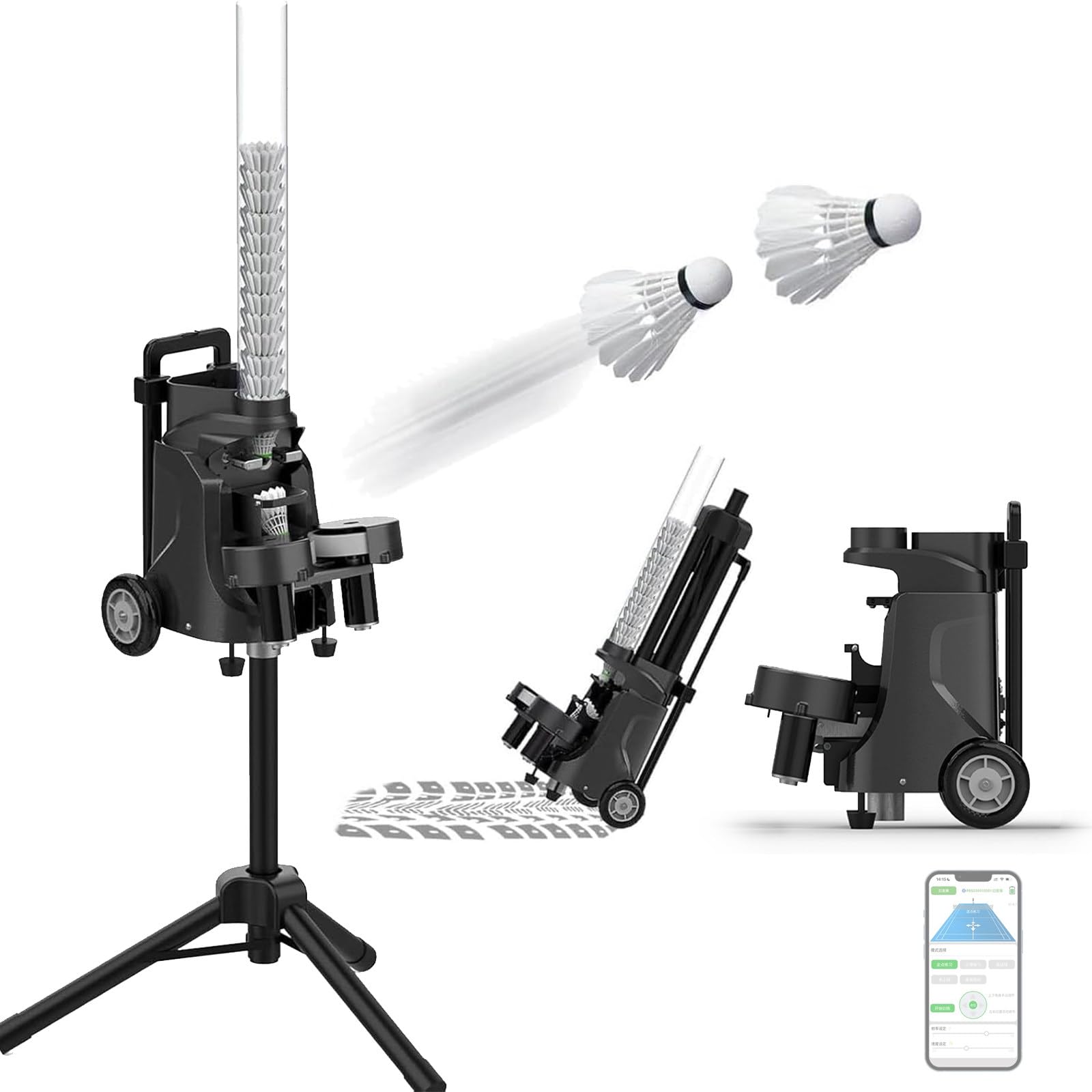 FBJAMZ Badminton Serving Machine, Automatic Shuttlecock Feeder, Cordless Battery Powered, for Gym and School Training