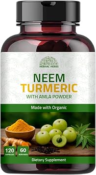 Neem Turmeric Capsules with Amla & Black Pepper | 120 Veg Capsules | Herbal Blend Supplement