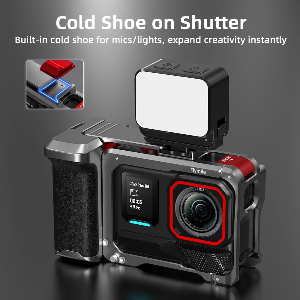 BRDRC Kit di Impugnatura per Insta360 Ace Pro 2 / Ace Pro (con Gabbia), Bundle Supporto Impugnatura con Attacco di Espansione con Pulsante di Scatto, Sgancio Rapido, Slitta Fredda per Accessori Insta