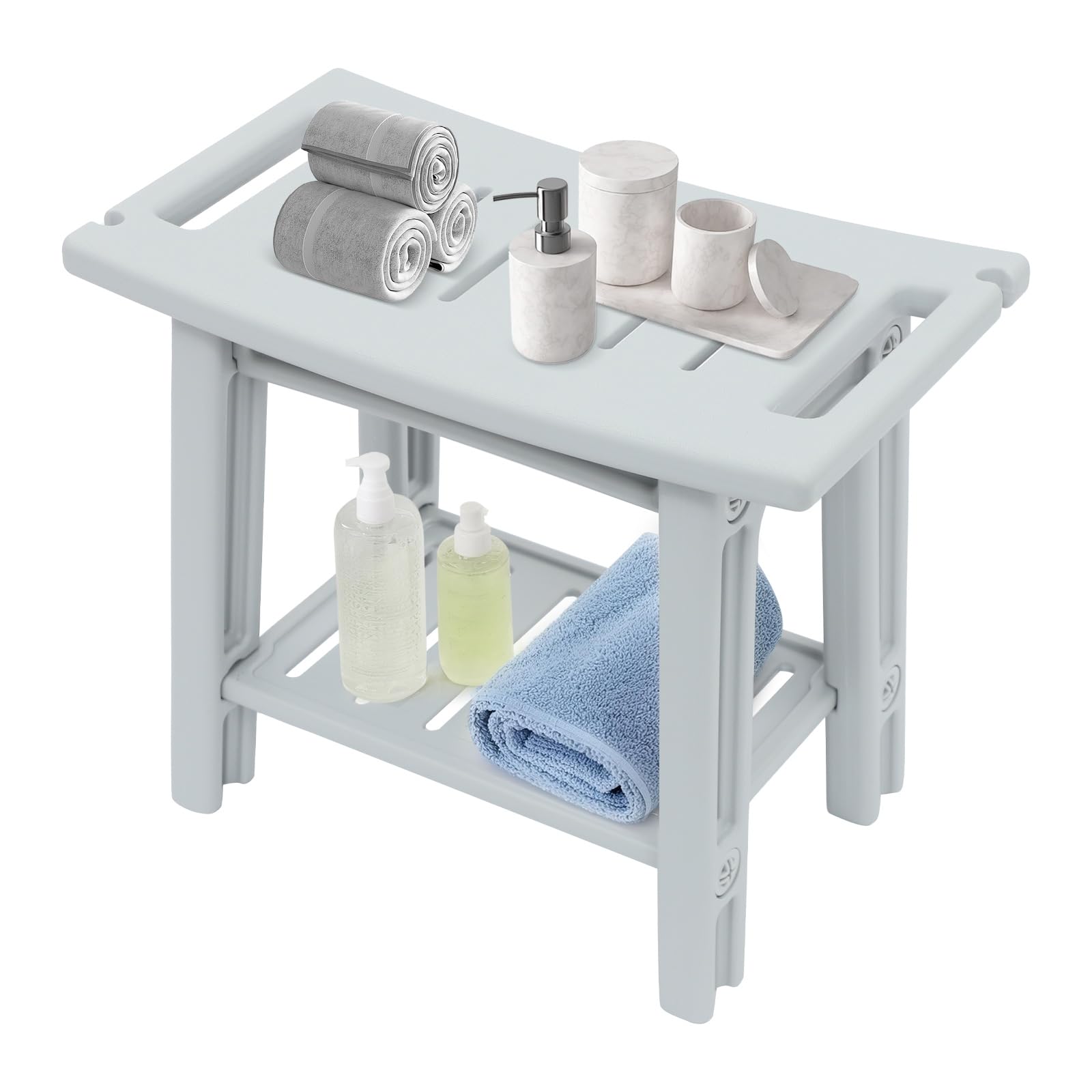 Panchina Doccia Grigio Panca Da Bagno Con 2 Livelli Fdpe Materiale Sgabello Doccia Sgabello Bagno Con Supporto Doccia Per Bagno, Soggiorno, Ingressi, Camera Da Letto