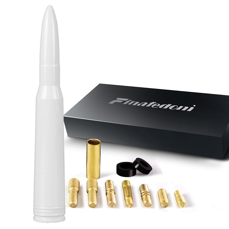 Antena curta para caminhão Finafedom em alumínio 6061, branca, 19,8 cm, compatível com Silverado, F-150, Ram e Sierra