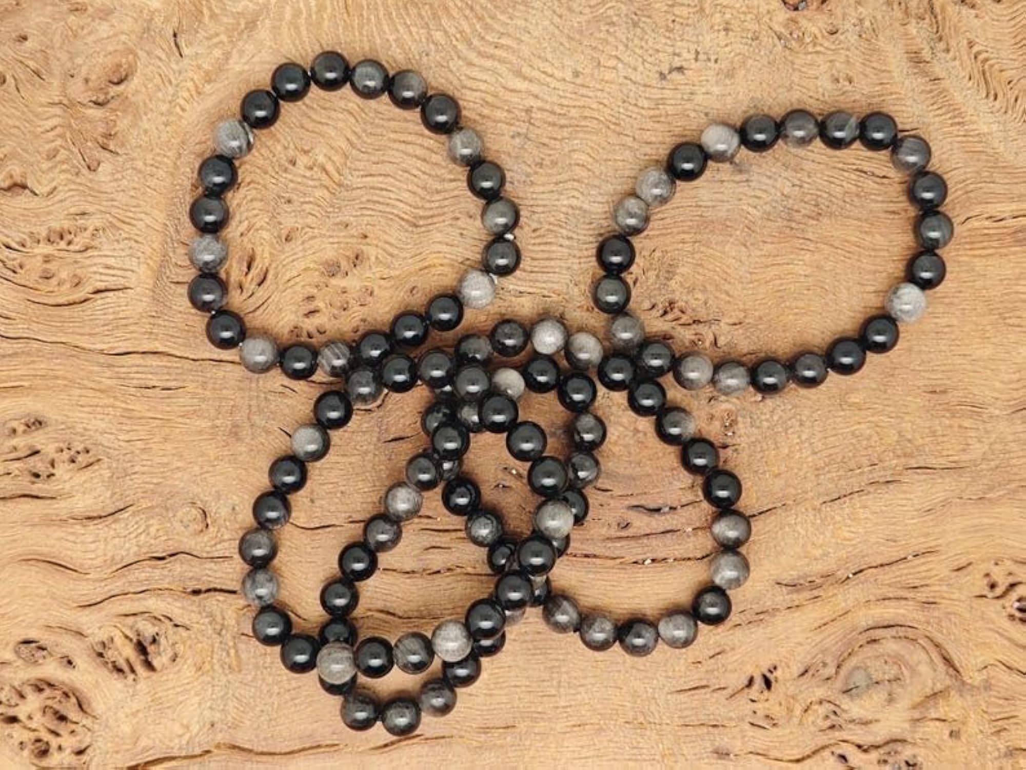 Natural Silver Sheen Obsidian Stretchable Bracelet, Unisex