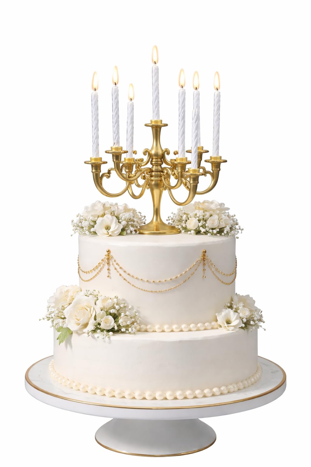 Golden Candelabra Cake Topper – Elegant 9-Arm Candle Stand Design for Birthday, Wedding & Anniversary Cake Decoration-image-31