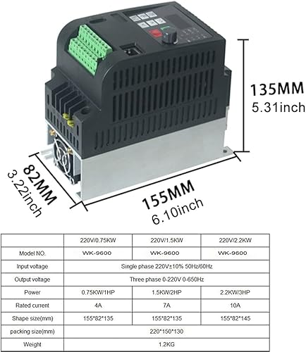 Miniatura 2 de Variador de frecuencia, AC 220V0.75KW1.5KW2.2KW4KW5.5KW7.5KW VFD Convertidor de frecuencia con freno para regulación de velocidad del motor del