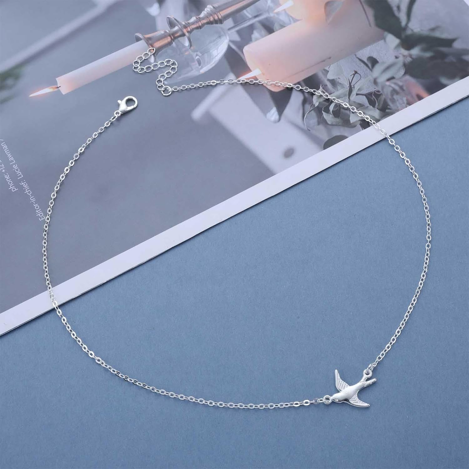 Vintage Swallow Pendant Necklace Flying Bird Choker Necklace Silver Swallow Necklace Funny Bird Chain Necklace Small Bird Necklace Jewelry for Women - Image 3