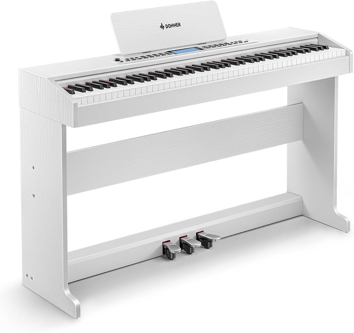 DDP-95 Piano digital Teclado ponderado de 88 teclas de tamaño completo, grabación MIDI inalámbrica, LCD de 4,3", 610 tonos, 600 ritmos, 110 demostraciones, 3 modos de enseñanza de piano, regalos para principiantes, blanco