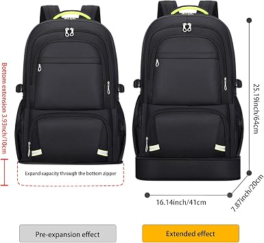 65L Hiking Backpack for Men Waterproof Expandable Travel Backpack Carry On Backpack Casual Daypack Large Rucksack for Camping Outdoor Sports Trekking (Black)