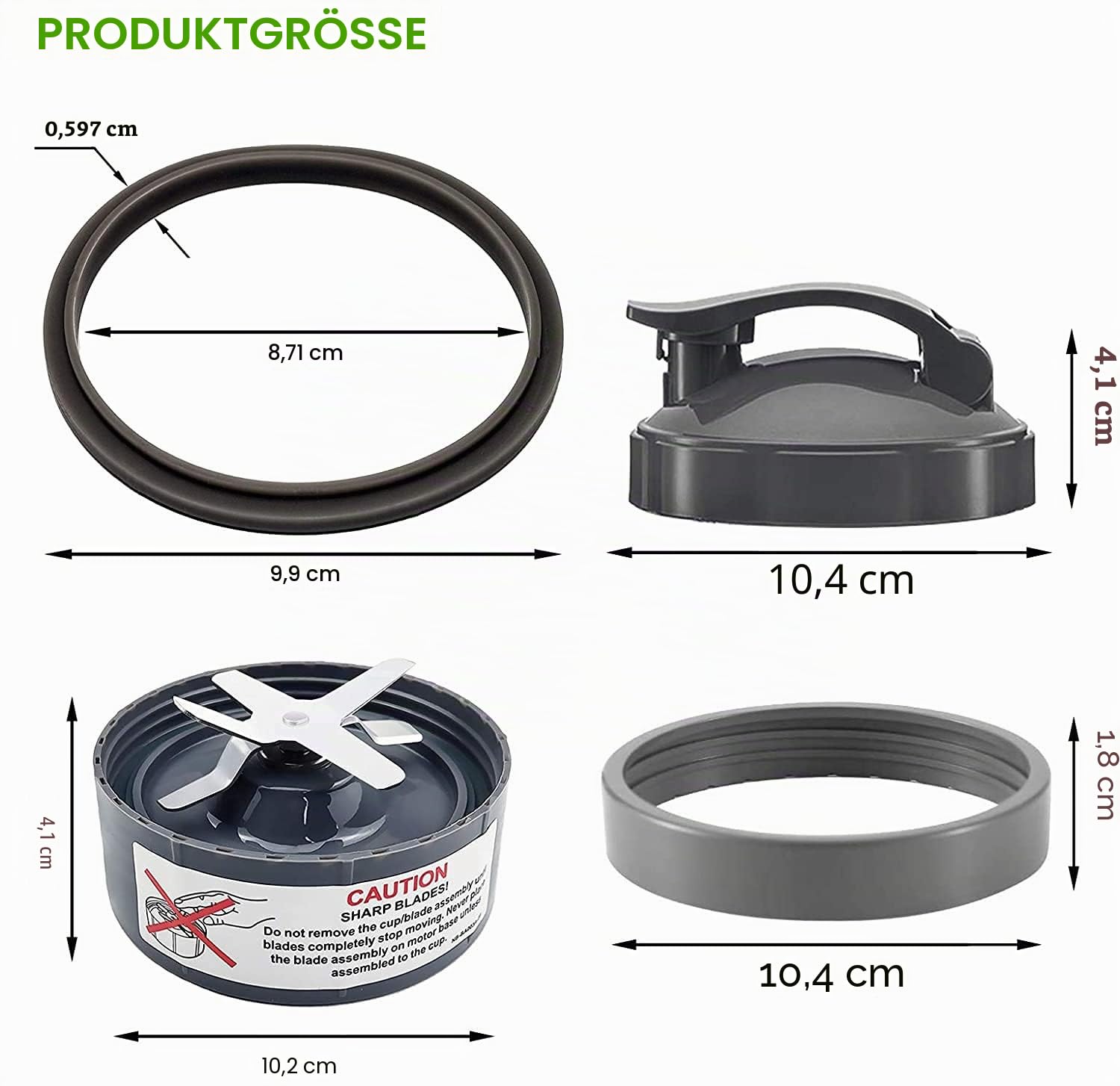 14 Stück Mixer-Ersatzteile Extraktor Klinge und Tassen für NutriBullet 600w & 900w Serie, einschließlich Stoßdämpfer und Getriebe (1 Klinge + 3 Tassen + 1 Deckel)