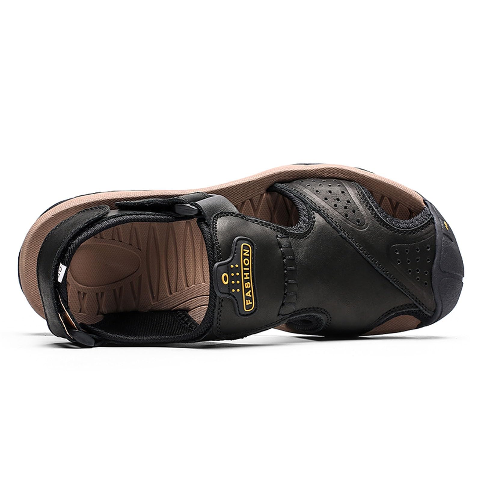 Sandalias Hombre Suela de Goma Cuero con Bandas Ajustables Chanclas Casual Deportivas Antideslizante Zapatillas Soporte de Arco Punta Reforzada para Playa Exterior Viaje