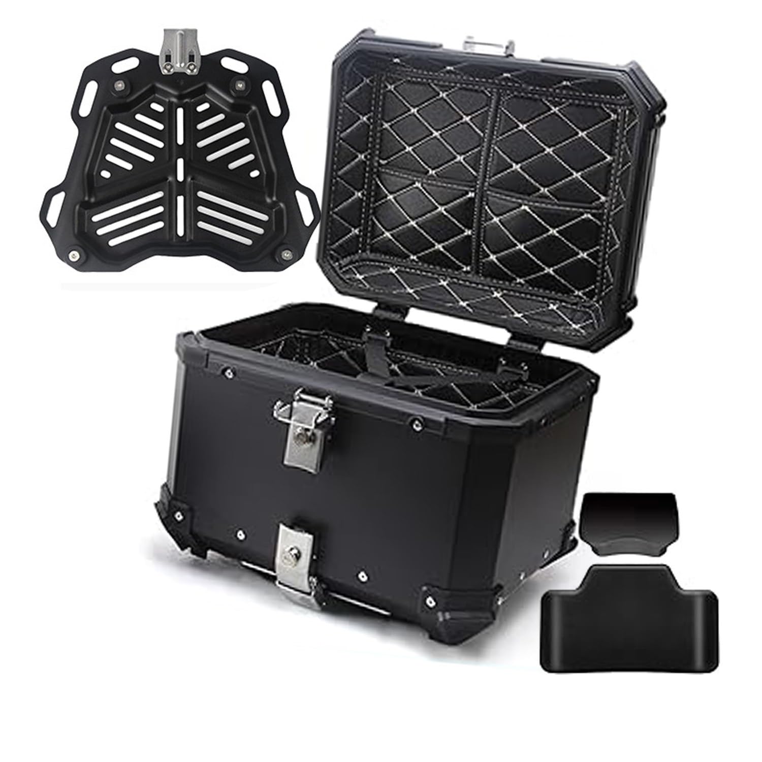 Maleta trasera de aluminio 45L impermeable para moto con baúl universal y respaldo