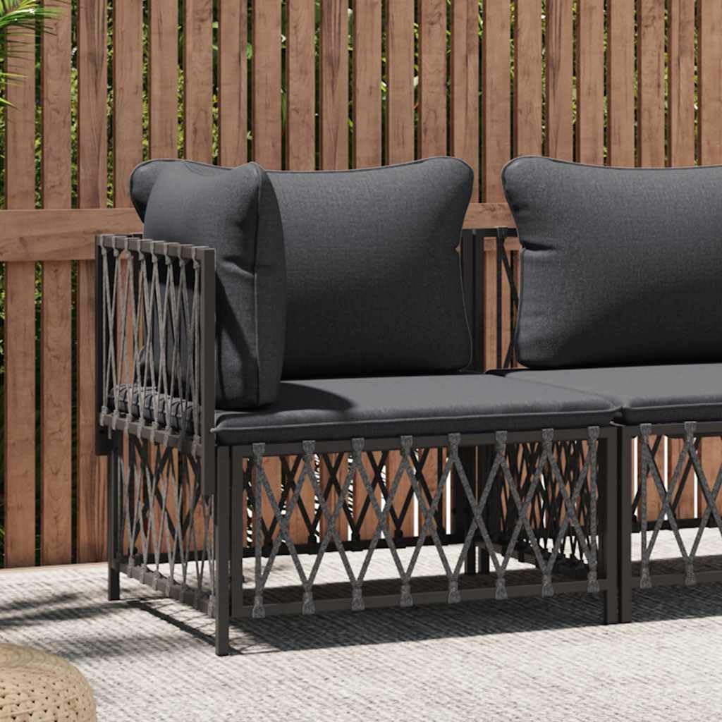 Sofá de jardín con cojín, color antracita, modular, juego de salón para terraza, balcón, jardín de invierno, cómodo asiento con reposabrazos y pieza de conexión, tejido duradero, marco de