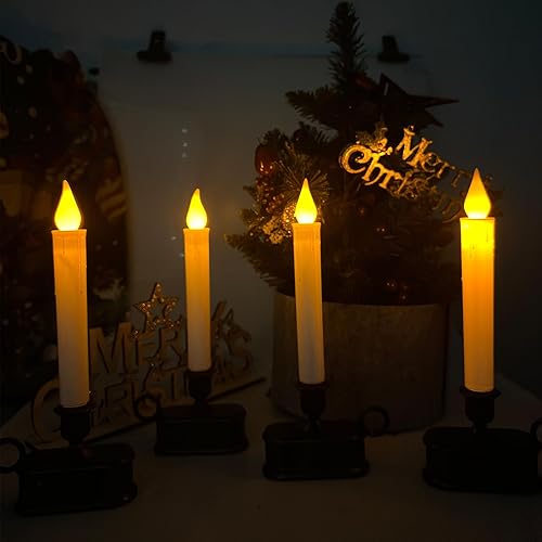 Miniatura 5 de 4 velas de Navidad para ventana con velas LED eléctricas parpadeantes, velas de 10 pulgadas que funcionan con pilas con sensor del atardecer al