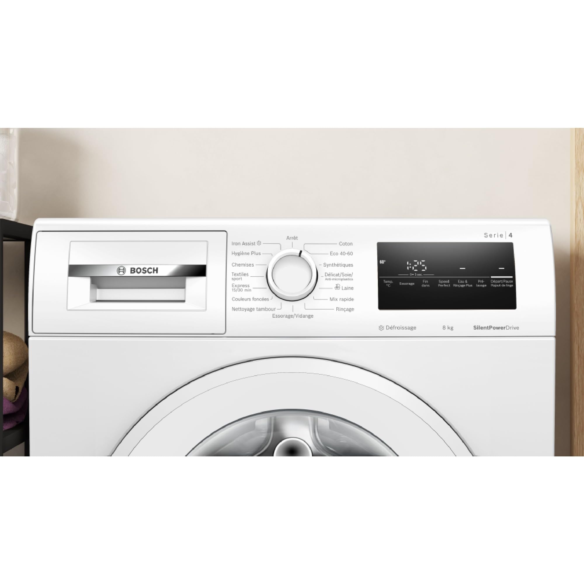 Bosch WAN28229FR Série 4 - Lave-linge, pose-libre, Défroissage Iron Assist | Blanc, 8 kg, 1400 trs/min, Moteur SilentPowerDrive, ActiveWater Plus, Speed Perfect, Rajout de linge, Classe énerg. A
