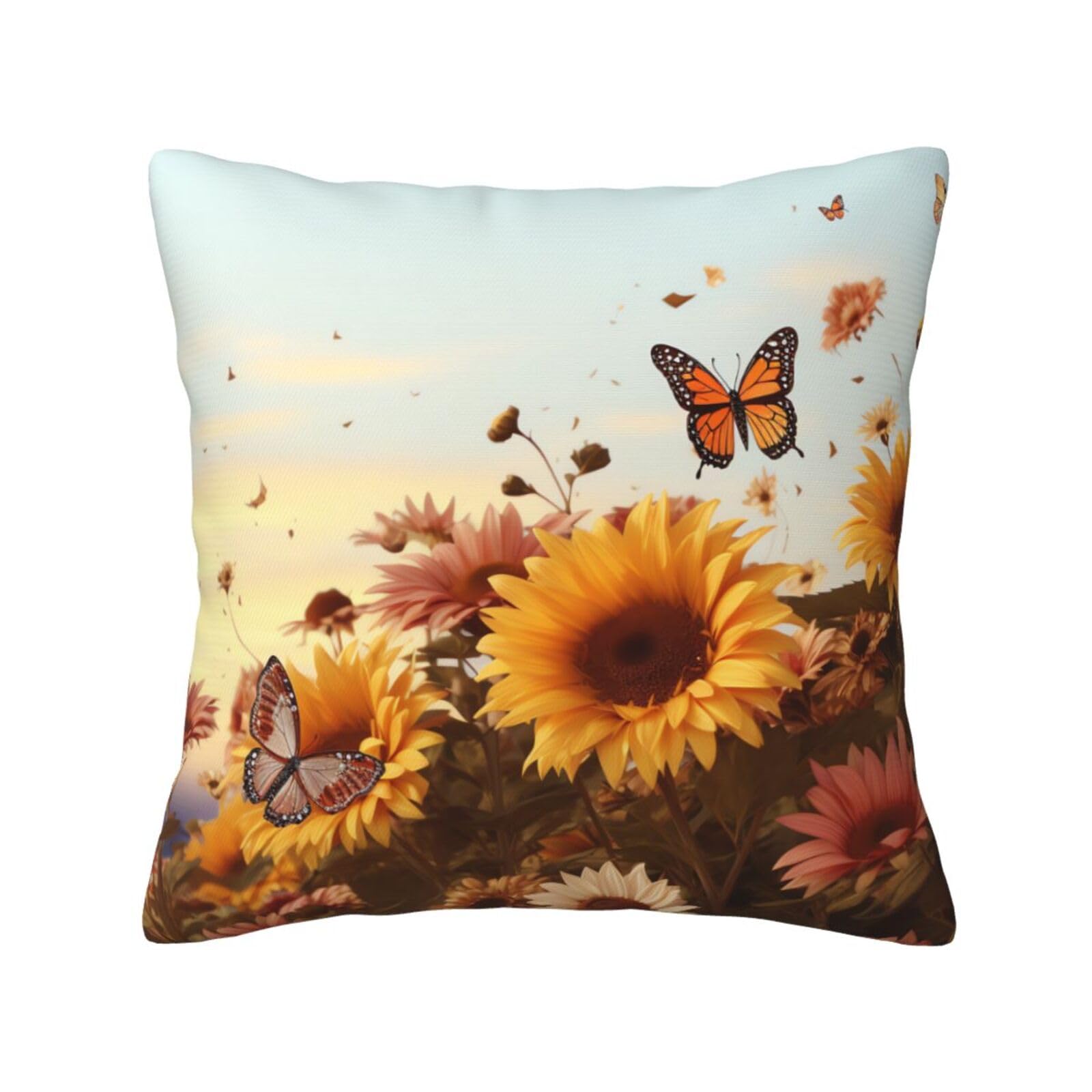 FodPand Sunflowers and Butterflies Throw Pillow Covers 12"X12" Super Soft Cozy Pillows Case Morden Decorative Cushion Cover for Sofa Couch Bed Home Decor