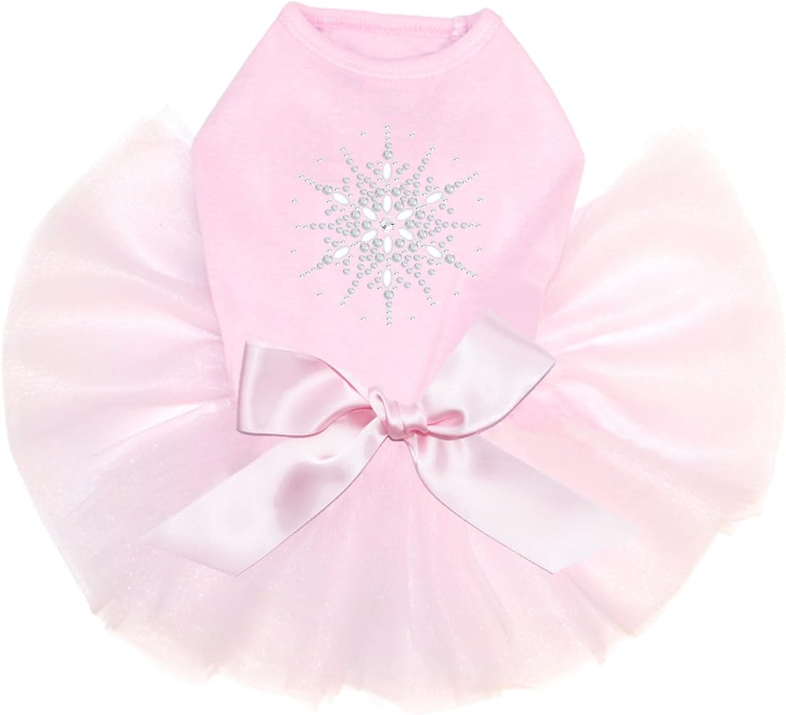 Snowflake #2 - Bling Rhinestone Christmas Dog Tutu Dress, XS Pink
