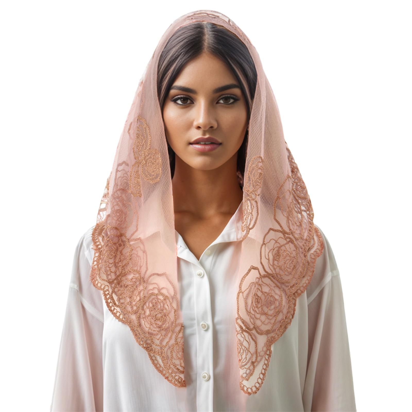 Mantilla Velo Pañuelo para la Cabeza de Misa Latina Velo de Encaje con Flores Chal español Pañuelo para la Cabeza para Capilla católica Velo de Novia para Boda (A)
