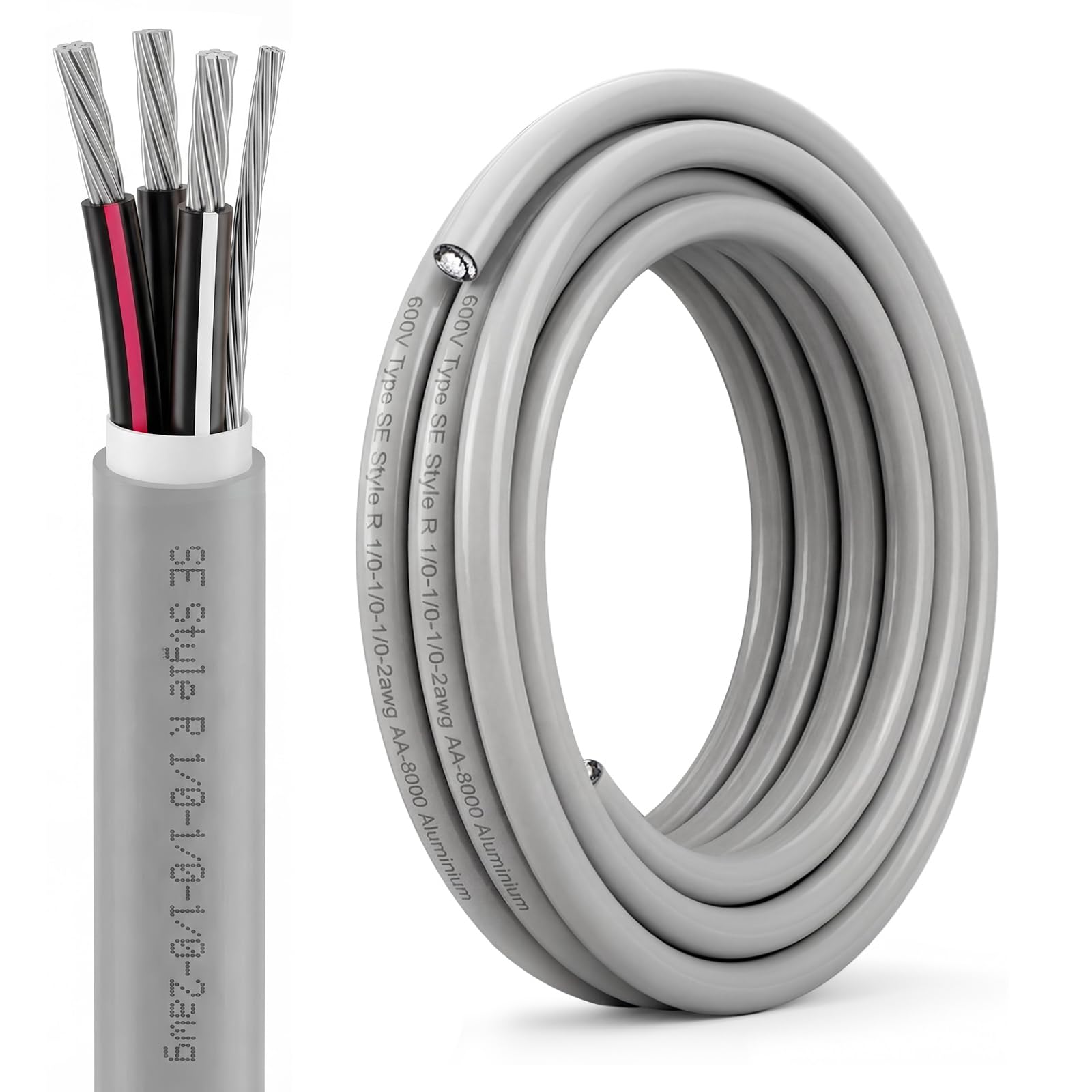 Relaxweex 25' 1/0-1/0-1/0-2 SER Aluminum Service Entrance Cable
