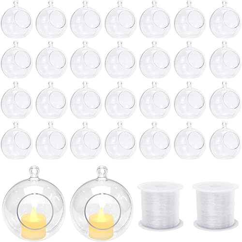 Pomeat 30 portavelas colgantes de plástico transparente para terrario, luces de té, portavelas para plantas, bodas, fiestas de Navidad, decoración
