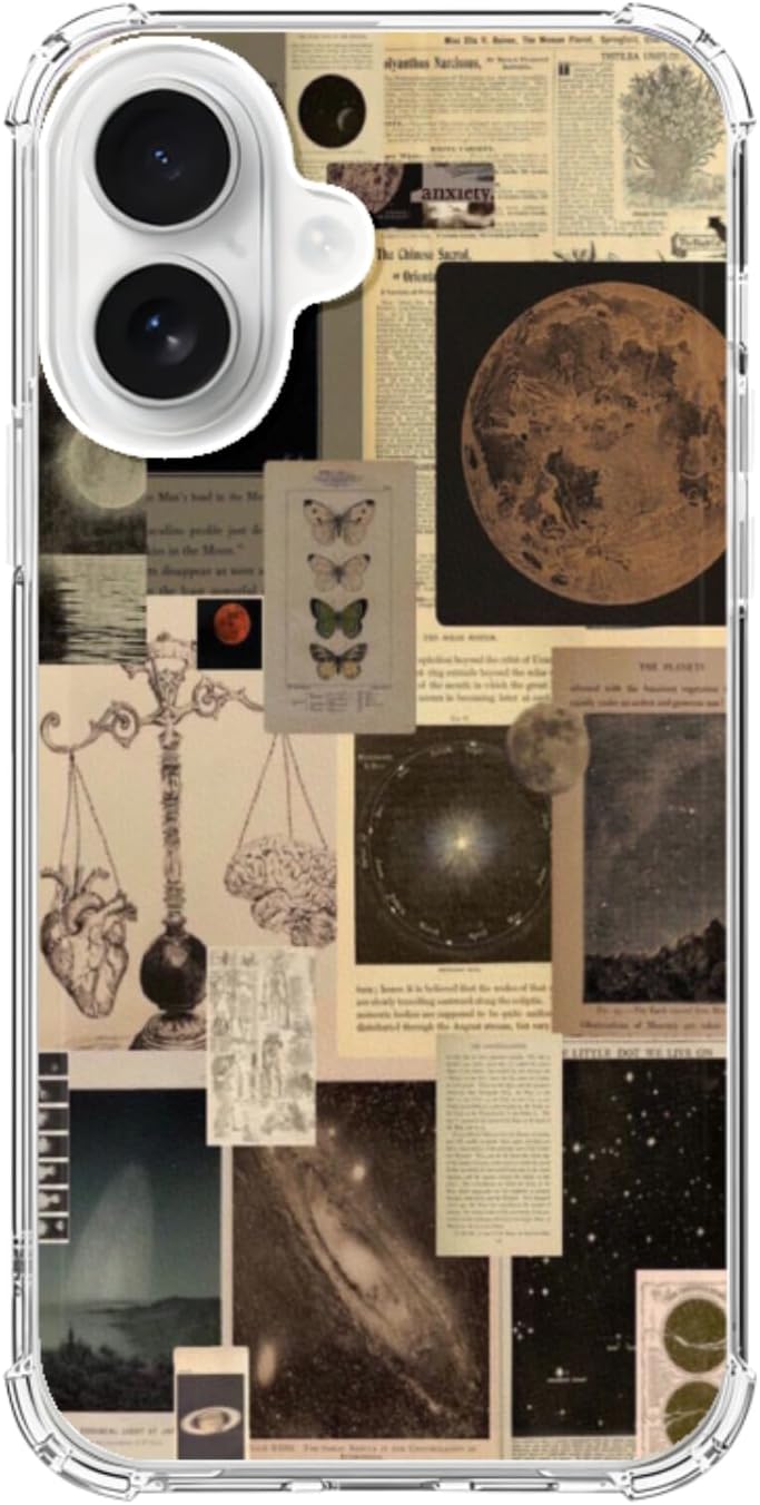 Aesthetic Moon Butterfly Phone Case Compatible with iPhone 17, Vintage Constellations Phone Cover for iPhone 17