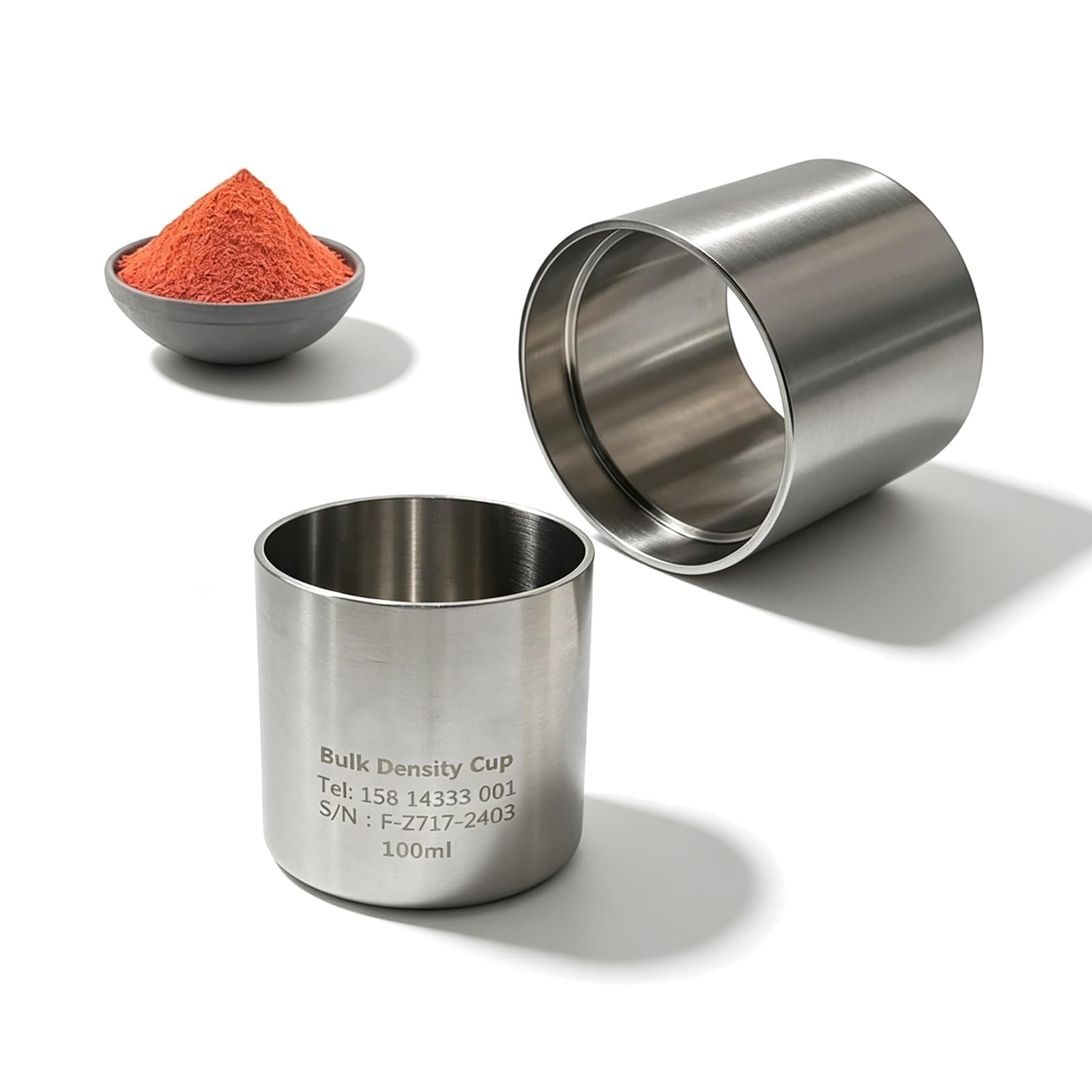 COYEUX Pulverdichtemessgerät Aus Edelstahl, 100 Ml, Schüttdichtebecher Für Pulver, Genauigkeit ±0,1 Ml, Einfache Anwendung, Präzise Messung, Für Die Chemische Industrie Und Die Lebensmittelindustrie