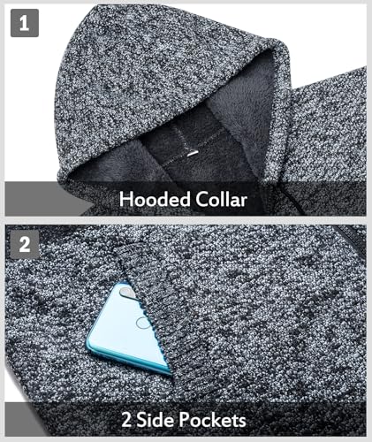 Image of LLdress Mens Knit Cardigan Sweaters Sherpa Lined Full Zip Hoodie With Pockets
