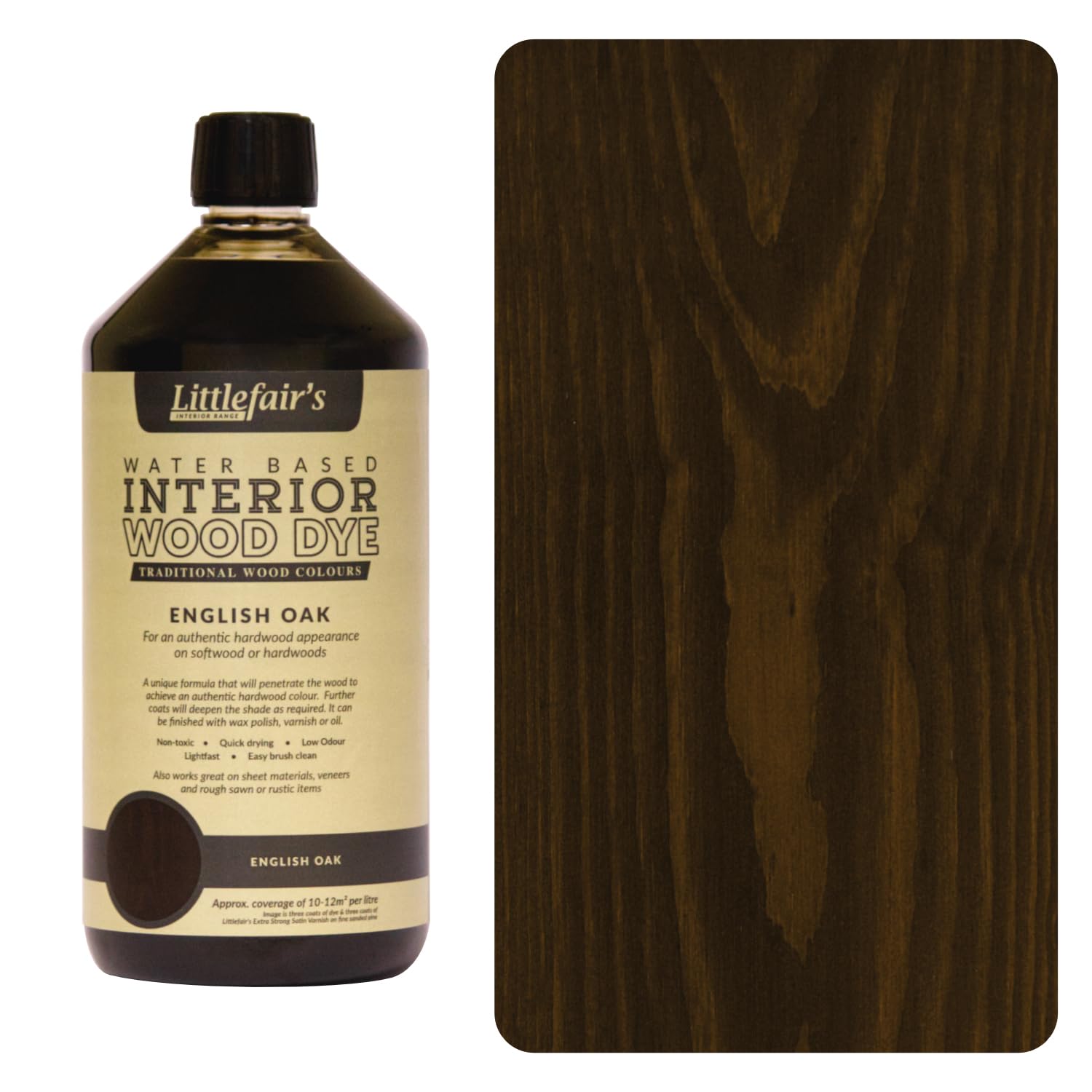 Wood Stain Water Based - 34oz/1ltr - Indoor Furniture Stain Light & Dark Finishes - Special Non Toxic & Eco Friendly Formula - Wood Stain for Crafts - Color: English Oak