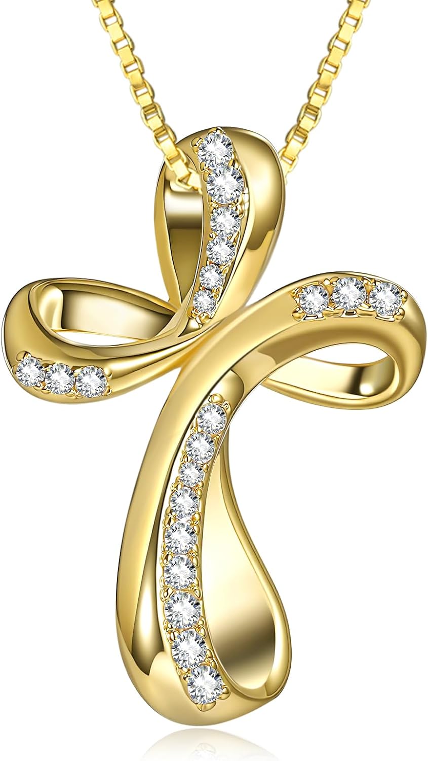 14K Gold Cross Pendant Necklace For Women Christian Religious Jewelry Gifts For Birthday Mother's Day Christmas Valentine's Day Confirmation Nurse Day