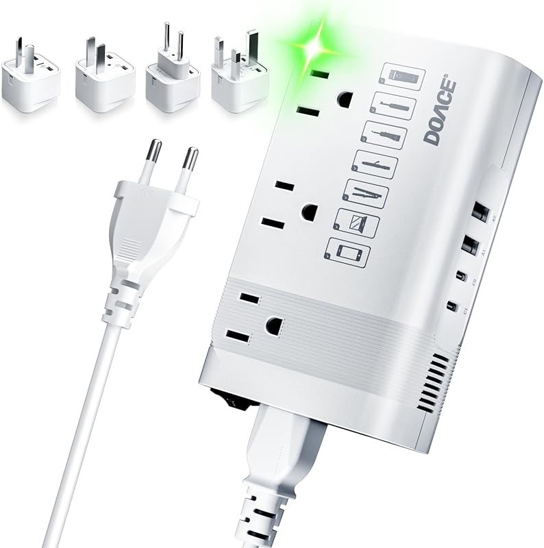 DOACE 350W Voltage Converter US to Europe for Hair Straighteners | Step Down 220V to 110V Converter for European Travel, Power Converter Adapter Combo with 2 USB A & 2 USB C Ports