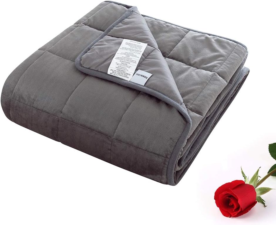 DOWNCOOL Original Weighted Blanket 100% Cotton Top - More Smaller Pockets Reversible Heavy Blankets with Glass Beads for Adult (Dark Grey,48x72Inch,15Lbs)