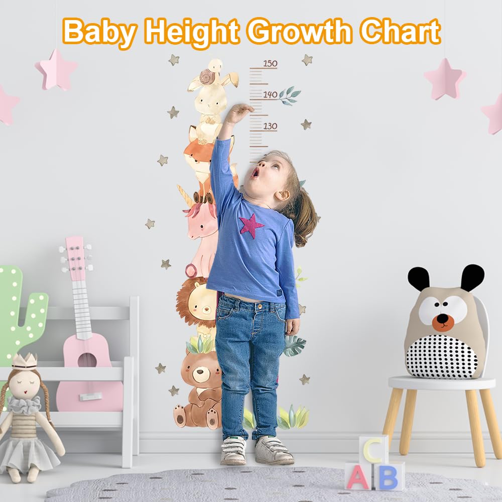 Toise de Mesure pour Enfants, 50-150cm Toise Murale Enfant Règle Hauteur Murale Diagramme Taille, Stickers Muraux Animaux pour Garçon et Fille, Sticker Mural PVC Décoration