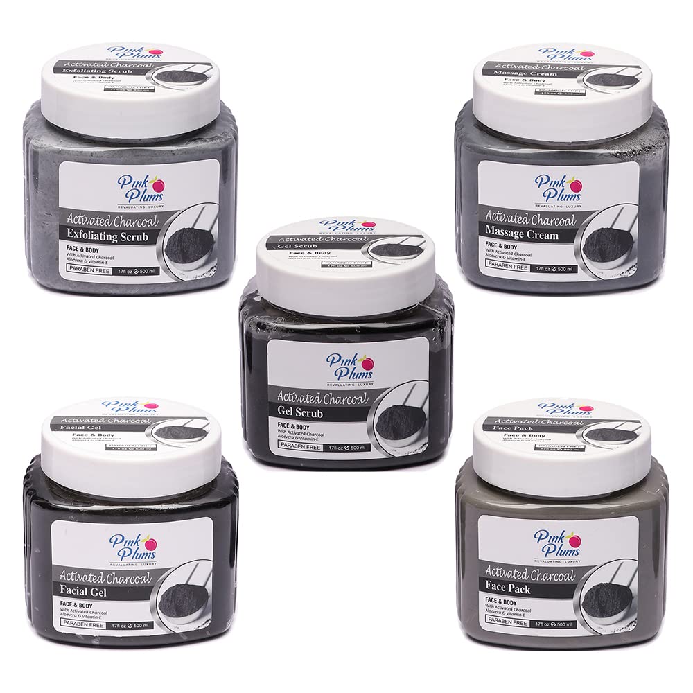 Pink Plums Salon Series Charcoal Facial Kit Set of 5, 2500 ML For All Skin Types