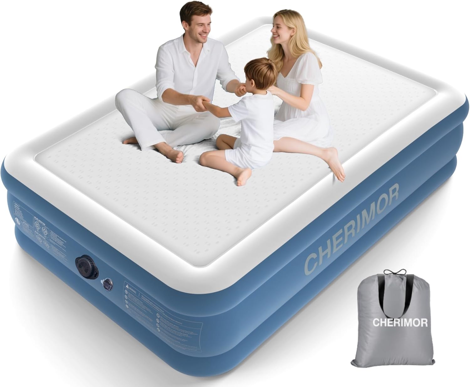 Queen Air Mattress with Built-in Rechargeable Pump, 1500 lbs Heavy-Duty Support, 16" Raised Upgraded Firmness Blow Up Mattress, Fast 3-Min Inflation, Inflatable Bed for Home, Guests & Camping Queen Upgraded Firmness