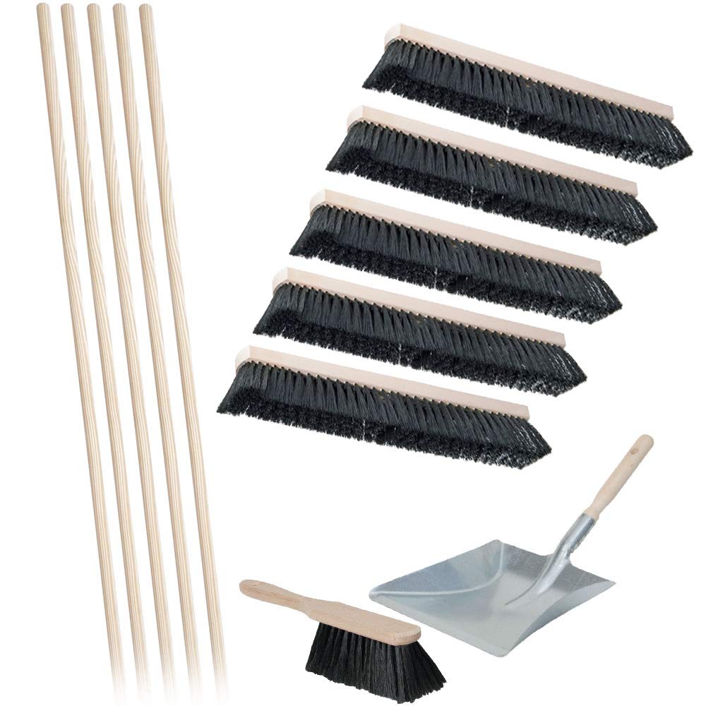 – Juego de 10 crin de sala escoba de bajo de Juego, longitud 500 mm, con 5 x Sillín Madera de Palo para escoba + Gratis: 1 x Cepillo de Juego