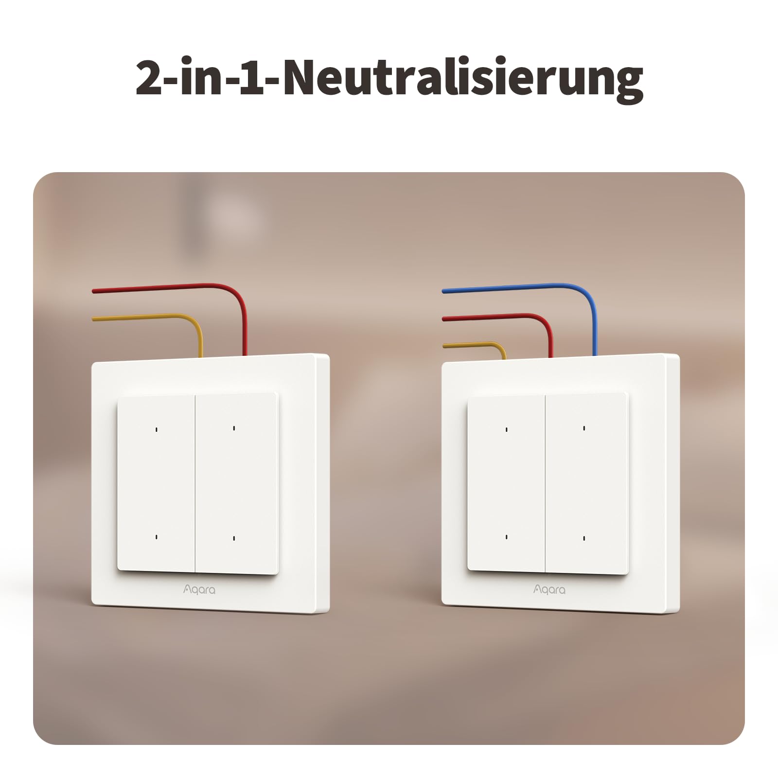 Aqara Lichtschalter H2 EU (2-in-1 Neutral, 4 Tasten 2 Kanäle), Thread/Zigbee-Protokoll, Smarter Wandschalter, Unterstützt Apple Home, Alexa, Google Home und Home Assistant, Matter über Thread