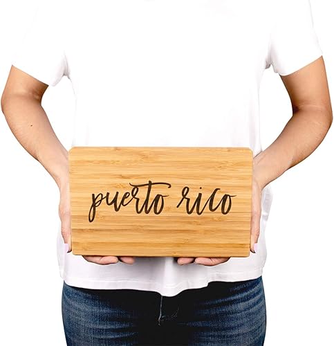 Miniatura 3 de Andaz Press Tabla de cortar de madera de bambú de Puerto Rico, 9.5 x 6 pulgadas, caligrafía, paquete de 1, pequeña tabla de cortar grabada para
