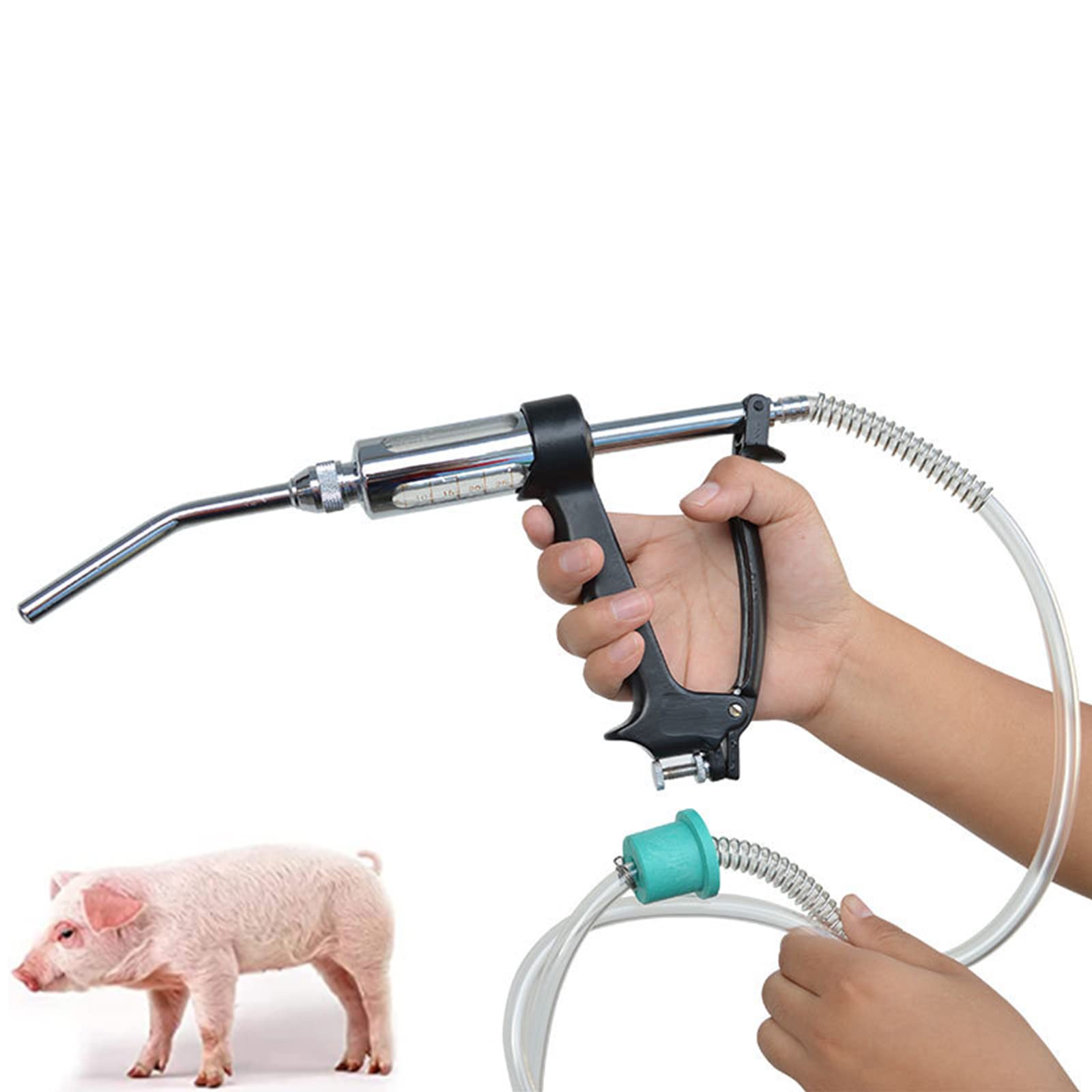 Dispensador de Medicina Continua Veterinaria, Dispositivo de dosificación automática Ajustable de 30 ML con Manguera para Ganado, ovejas, Cabras, Cerdos, Mascotas, alimentación de Animales y Uso