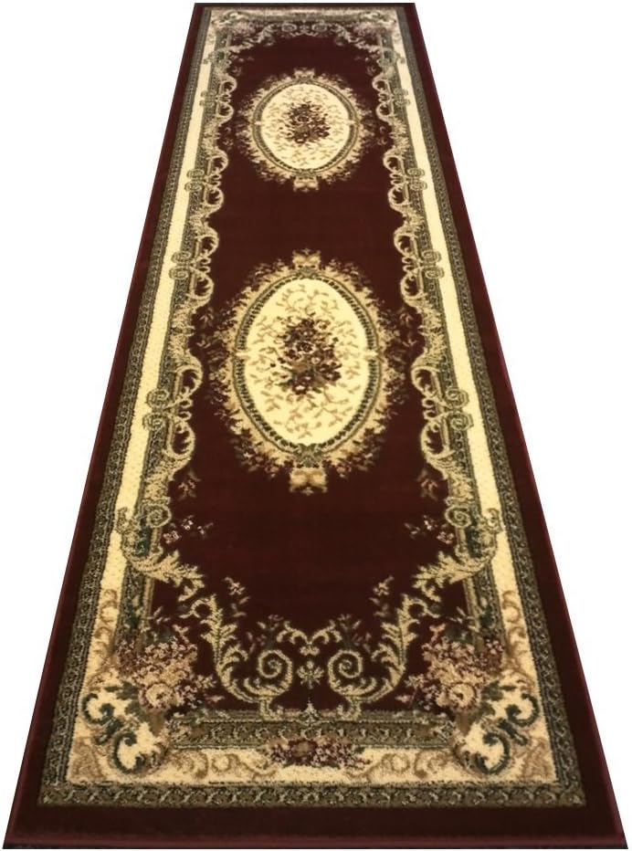 Masada Rugs Traditional Area Rug Runner Design Bellagio 451 Burgundy (32 Inch X 10 Feet)