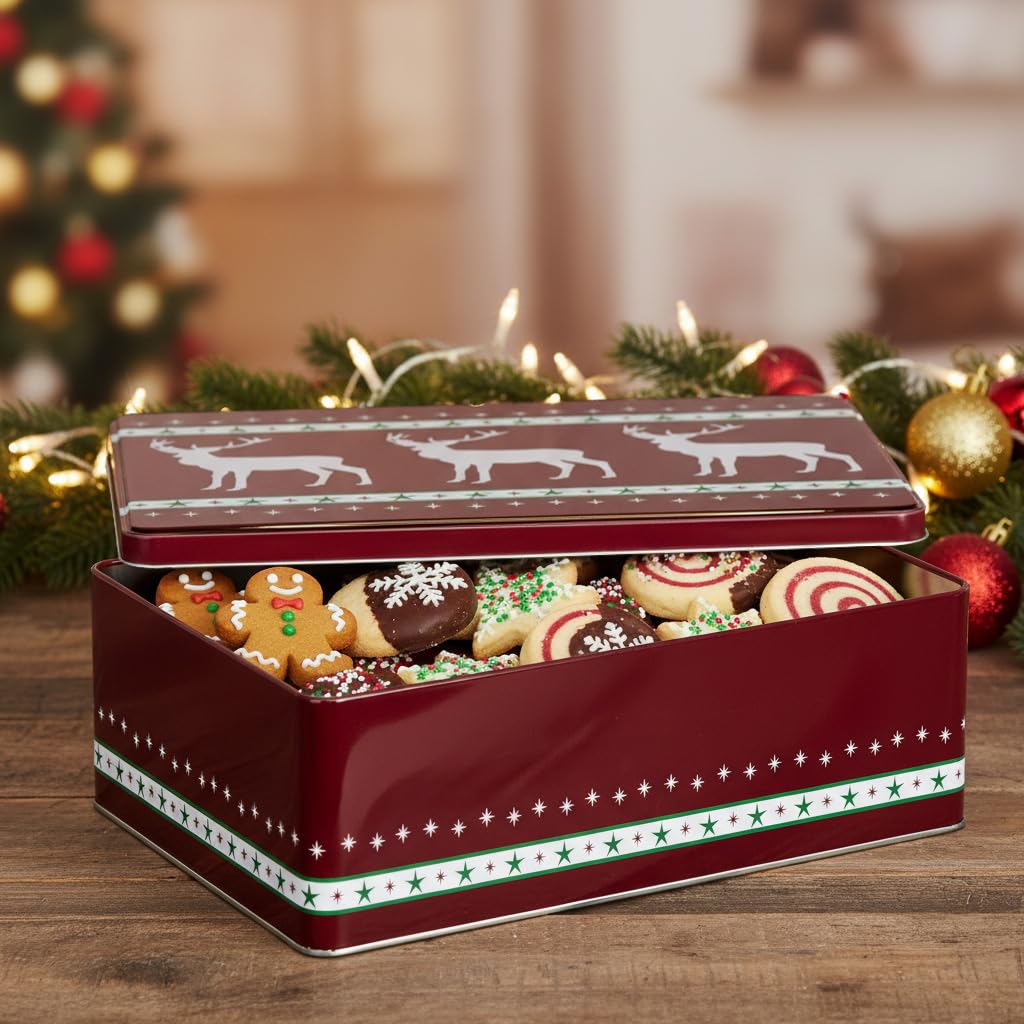 Lot De 6 Boîtes à Biscuits De Noël Avec Couvercles Pour Offrir En Cadeau - Boîtes à Biscuits En Métal - Grandes Moyennes Et Petites Boîtes à Bonbons - Fournitures De Fête