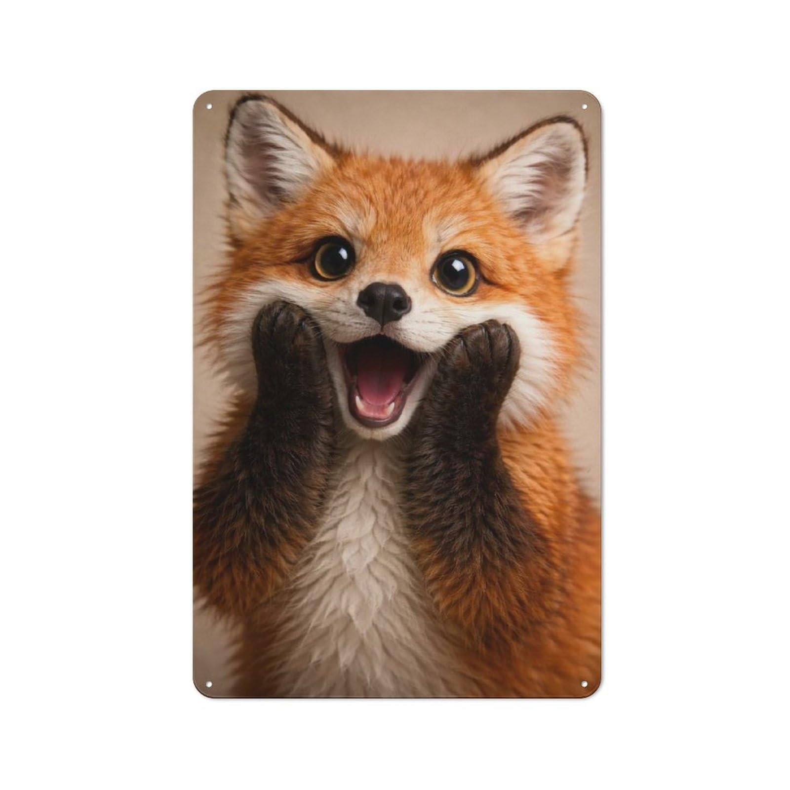 Classic Vintage Metal Sign 30x20cm Featuring Surprised Fox Portrait, Home Bar Decor for Cafe, Pub, Workshop Or Home Bar