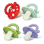 RaZbaby Soft Silicone Infant & Baby 3M+ Teether Toy Massaging Bristles Teething Relief Pacifier - Soothes Sore Gums - Hands-Free & Easy-to-Hold Chompy Teether, BPA Free (Lavender/Green/RED/Blue)