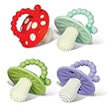 RaZbaby Soft Silicone Infant & Baby 3M+ Teether Toy Massaging Bristles Teething Relief Pacifier - Soothes Sore Gums - Hands-Free & Easy-to-Hold Chompy Teether, BPA Free (Lavender/Green/RED/Blue)