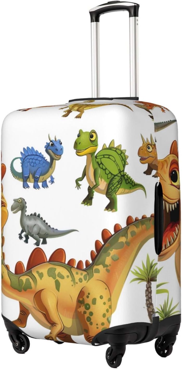 Cartoon Dinosaur Images Print Travel Luggage Cover - Personalization Elastic Suitcase Protector,S(Fit 18-21 Inch Luggage)