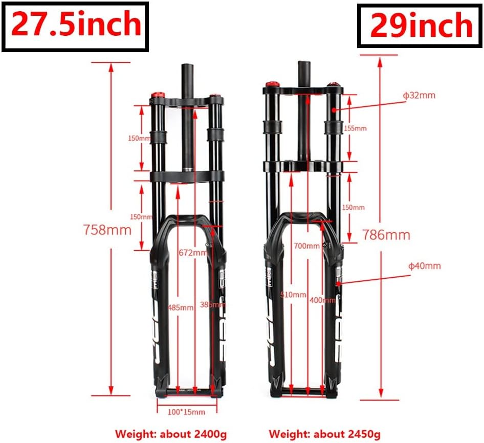 Bicycles Forks Mountain Bike Suspension Fork 27.5 29 Inch Thru Axle 100×15mm Bicycles Air Suspension Fork Travel 140mm Rebound Adjust 1-1/8" 28.6mm Straight Tube Disc Brake Manual Lockout