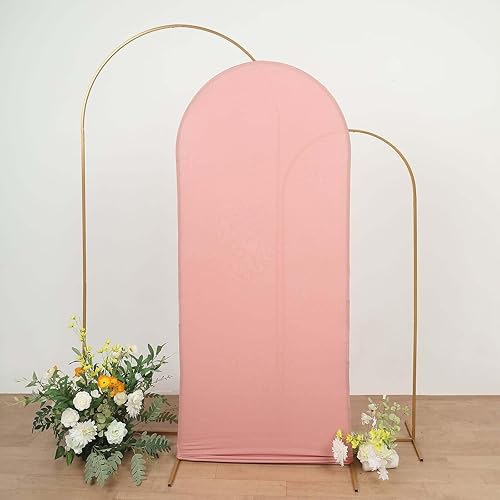 Miniatura 7 de Efavormart - Marco de fondo redondo de elastano de 6 pies, color rosa polvoriento, cubierta de arco de boda de 2 lados