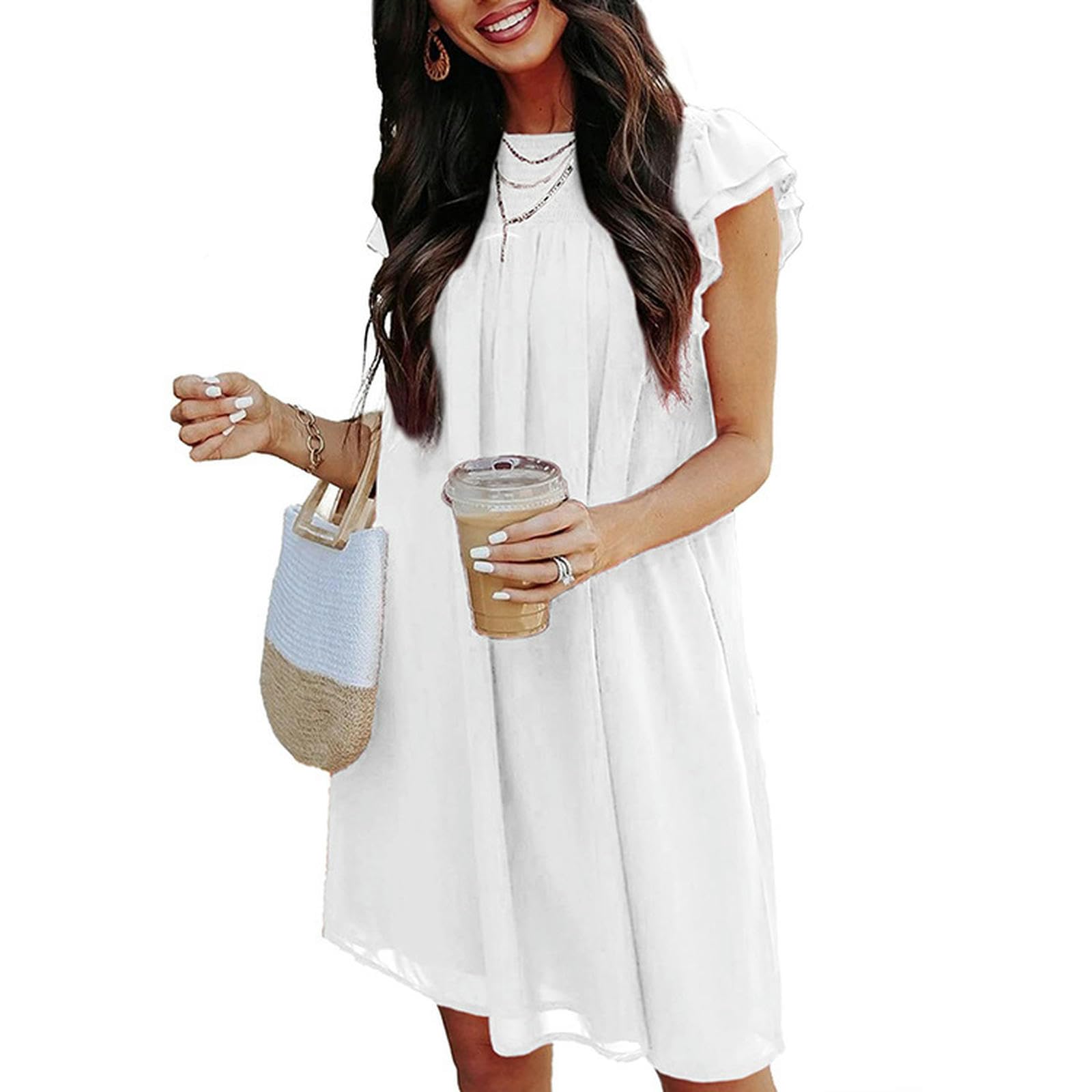 Robe d'été sans manches élégante longue en mousseline plissée de taille M