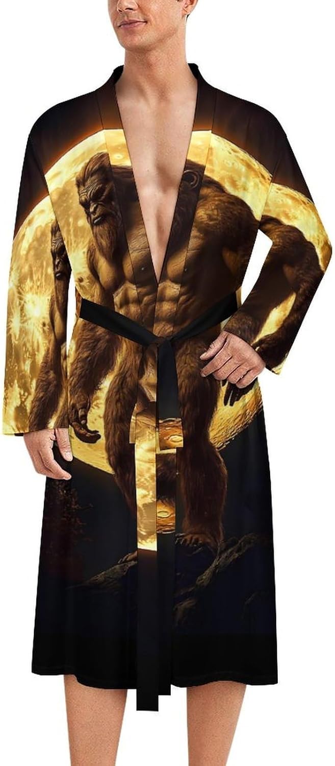 Bigfoot Gold Full Moon Mens Robe Long Bathrobe for Women Bath Robes Lightweight Soft Printed Sleepwear