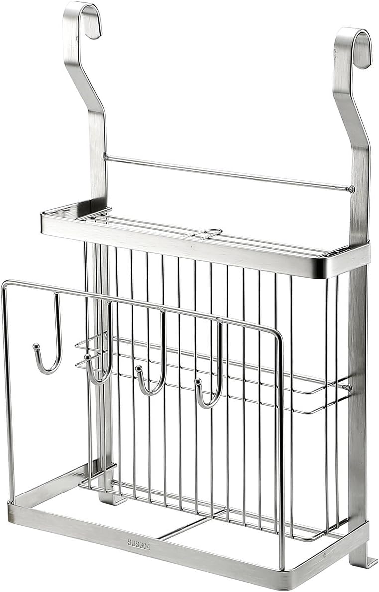 KuanGuang Kitchen Knife Holder Stainless Steel Wall Mounted Utensil Rack Organizer with 4 Hooks (Silver White)