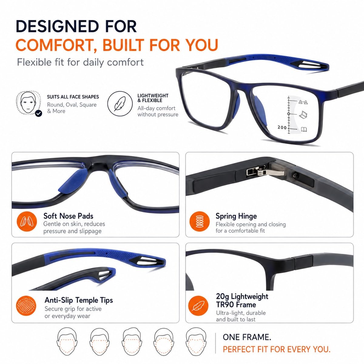 Generisch 3er-Pack Gleitsichtbrille Damen Herren Selbsttönend, Progressive Multifokus Lesebrille, Blaulichtfilter, TR90 Sport Rahmen