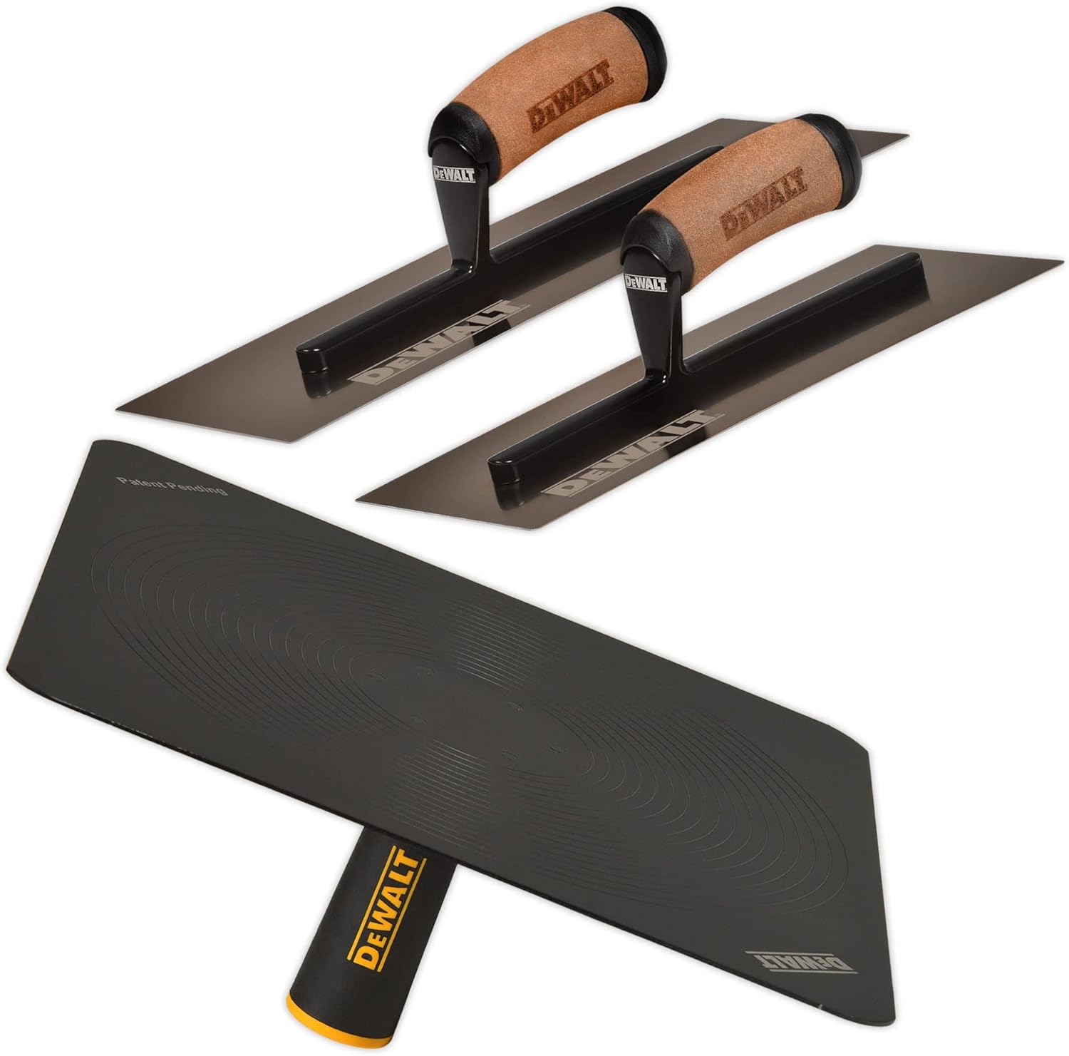 DEWALT Drywall Trowel & Hawk Set | 12/14" Curved 0.5MM Blades + Mud Hawk | DXTT-3-471